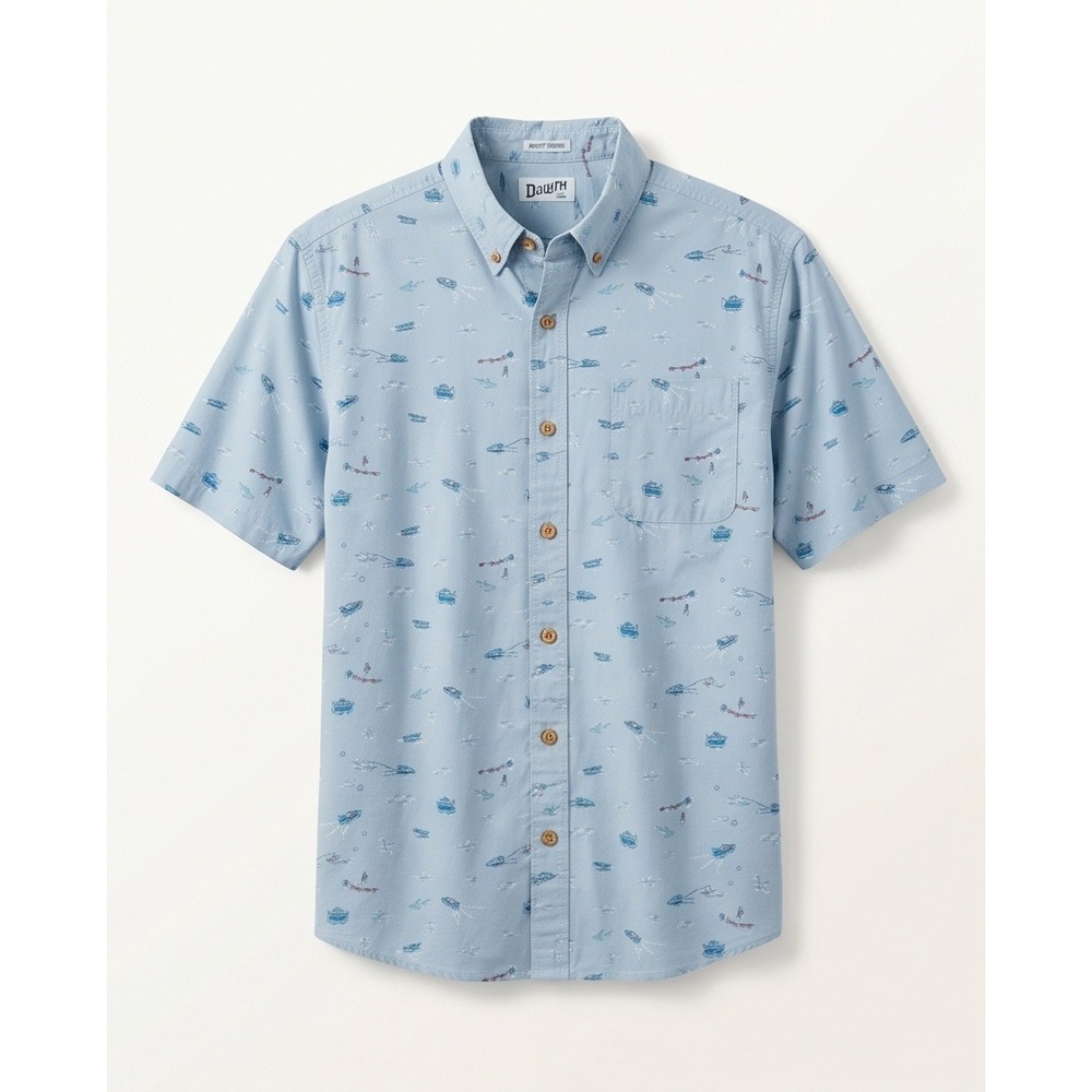 Duluth Trading Co. Men's 2XL Untucked Boat Print Button Down Shirt Short Sv